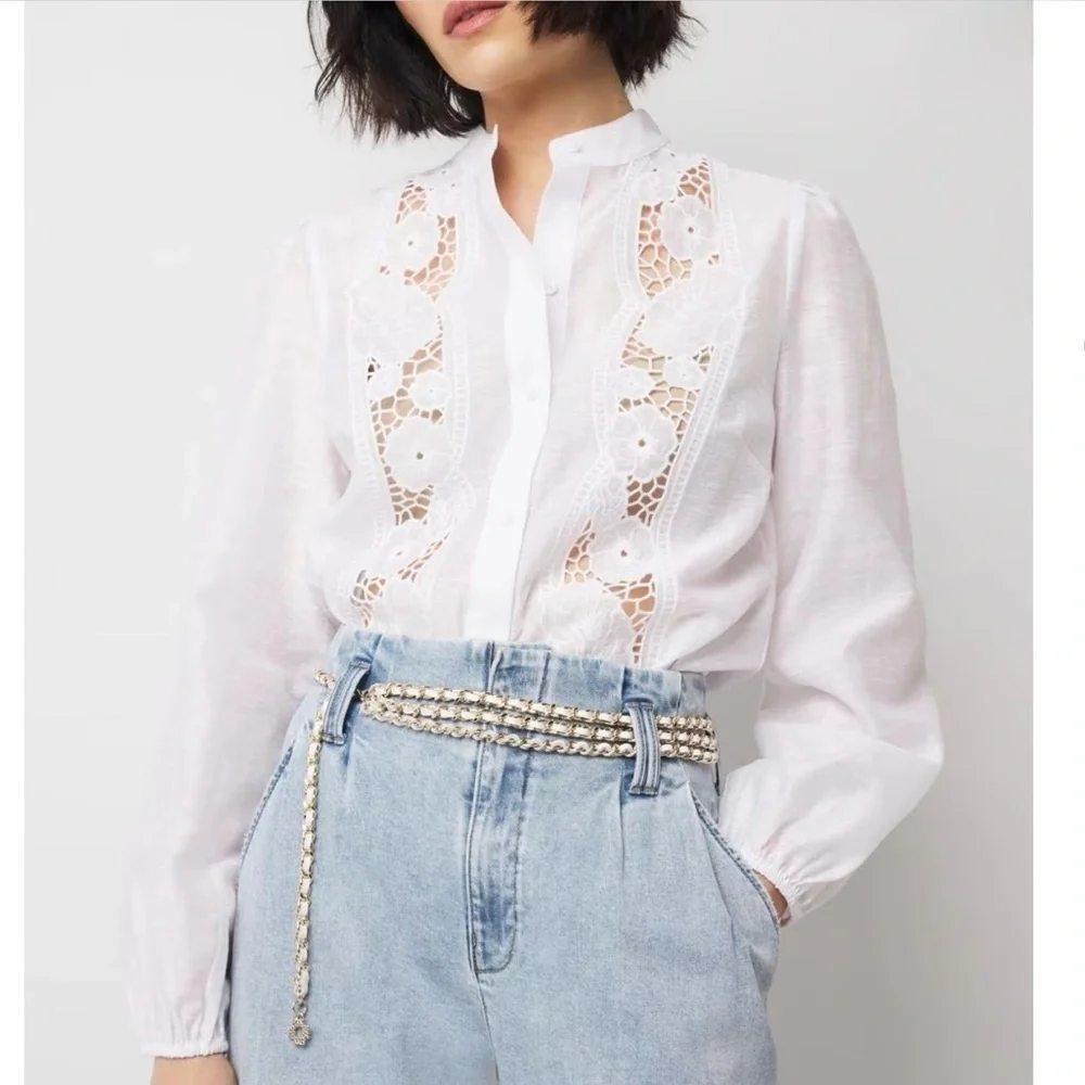 WHBM ECRU CHAIN WOVEN LEATHER BELT